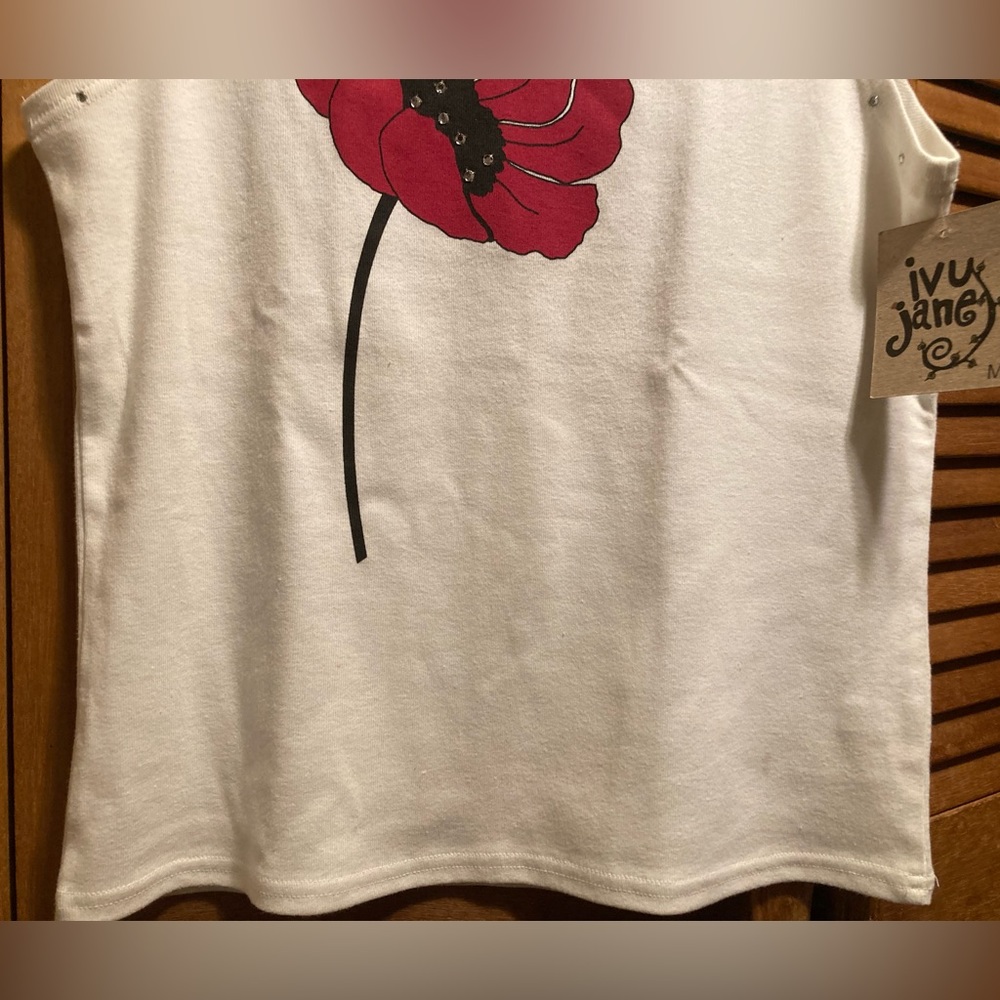 Ivy Jane White Poppy Tee Shirt with Rhinestone Embellishments - Picture 9 of 13
